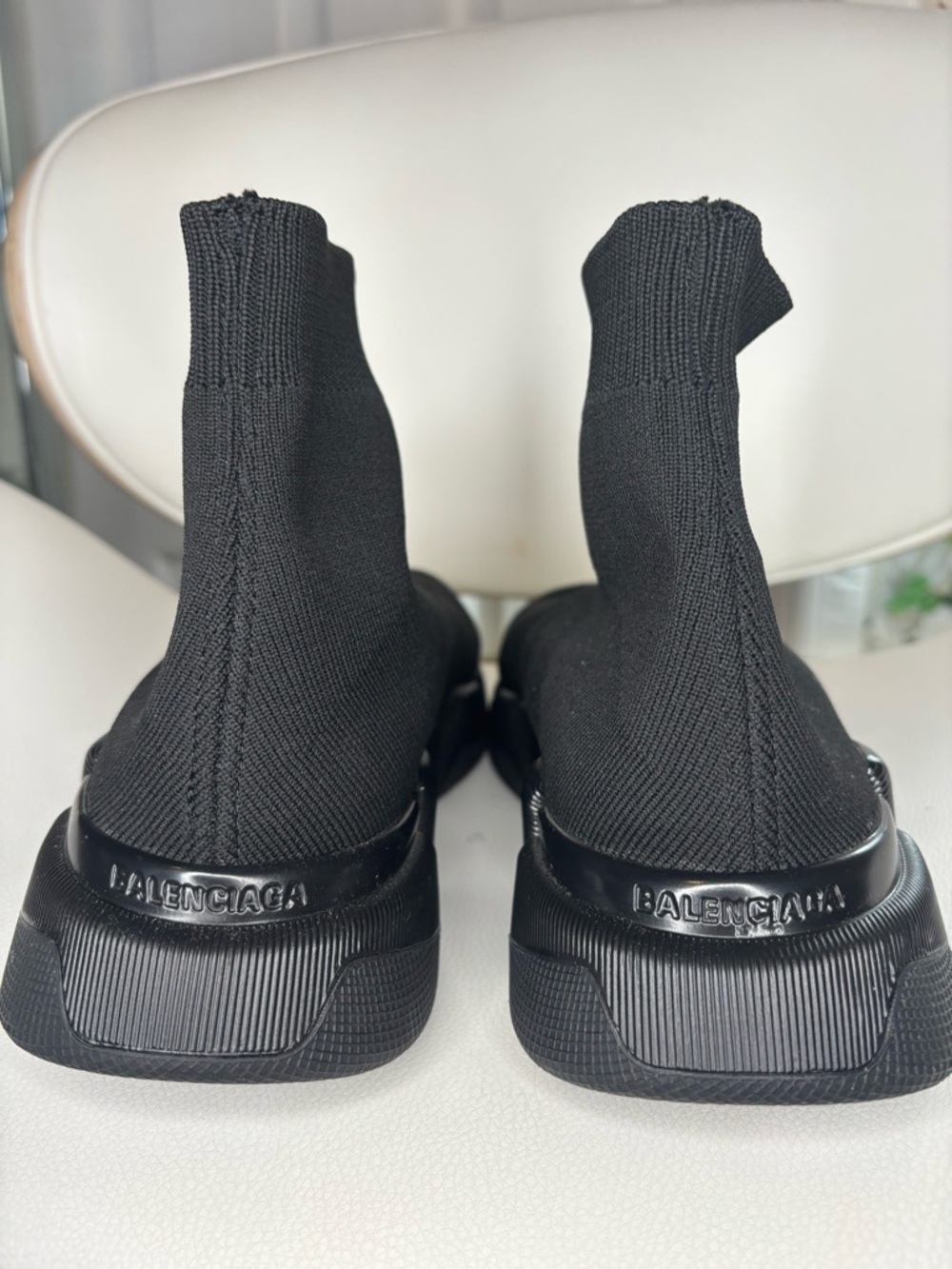 Balenciaga Black Knit Sock Sneakers with White Logo - Picture 3 of 6